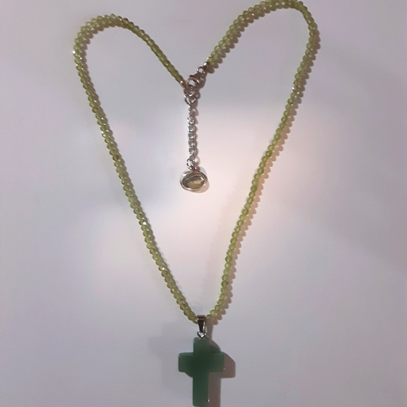 PERIDOT & AVENTURINE CROSS GEMSTONE NECKLACE - Picture 1 of 6